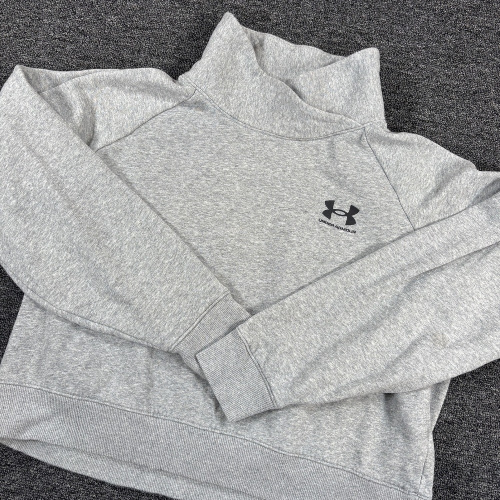 Under Armour Funnel Neck Sweatshirt Womens Medium Gray Loose Fleece Pullover